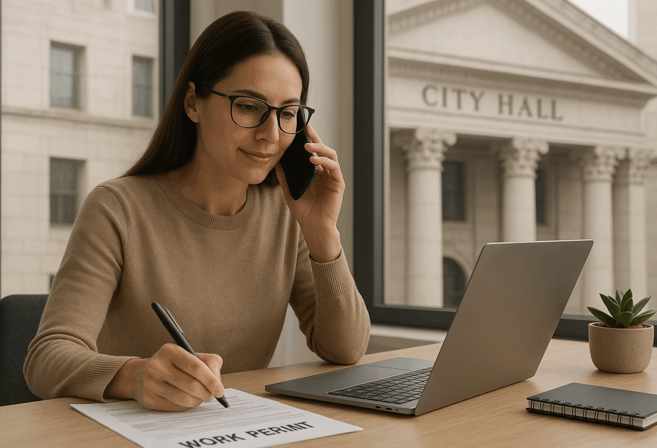 Remote Admin on the phone with City Hall securing a Permit